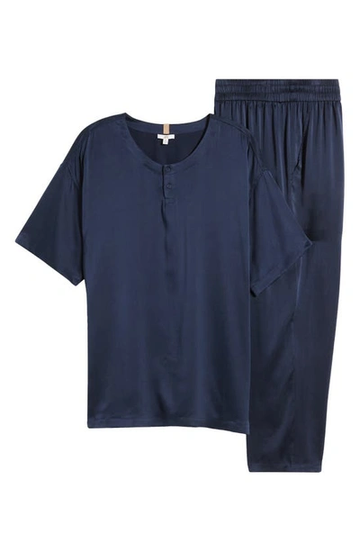 Shop Lunya Washable Silk Henley Pajamas In Deep Blue