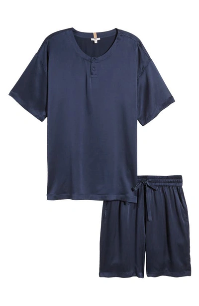 Shop Lunya Henley Washable Silk Short Pajamas In Deep Blue