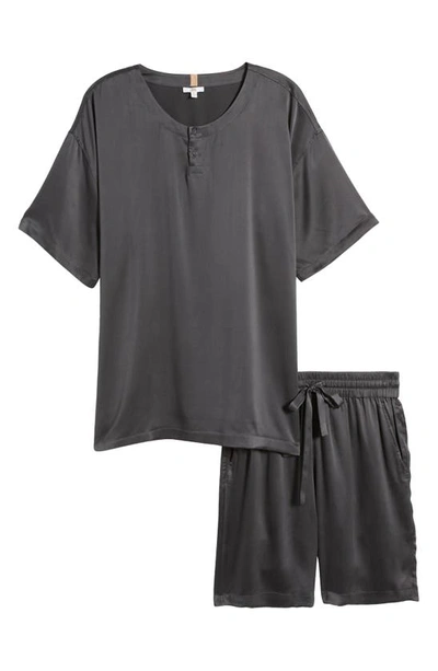 Shop Lunya Henley Washable Silk Short Pajamas In Meditative Grey