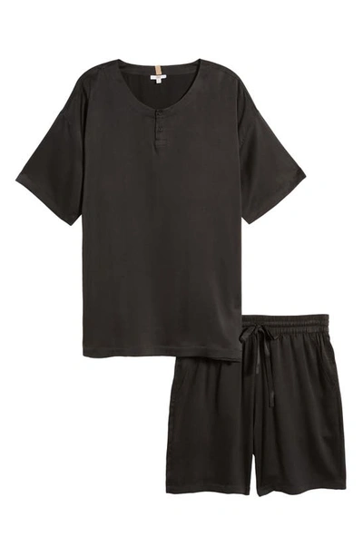 Shop Lunya Henley Washable Silk Short Pajamas In Immersed Black