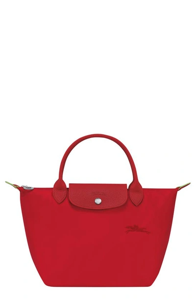 Shop Longchamp Le Pliage Green Recycled Canvas Top Handle Bag In Tomato