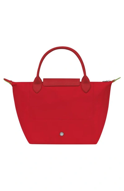 Shop Longchamp Le Pliage Green Recycled Canvas Top Handle Bag In Tomato