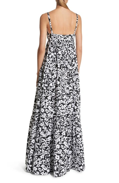 Shop Michael Kors Floral Print Tiered Cotton Poplin Maxi Dress In Black/ Optic White