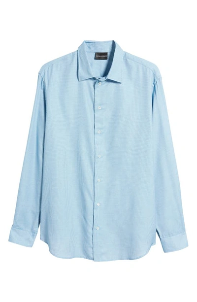 Shop Emporio Armani Micropattern Sport Shirt In Solid Medium Blue