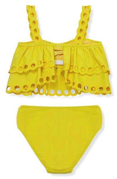 Shop Habitual Kids' Eyelet Scallop Two-piece Swimsuit In Yellow