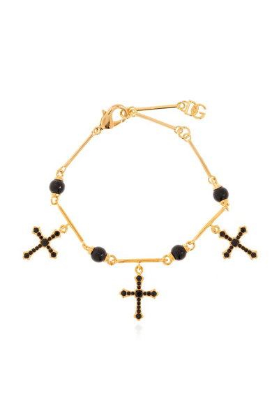 Shop Dolce & Gabbana Cross Embellished Bracelet In Gold