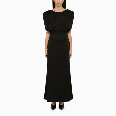 Shop Jil Sander Long Dress With Black Ruffles