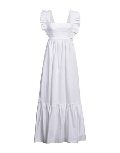 Shop Angela Mele Milano Woman Maxi Dress White Size L Cotton, Elastane