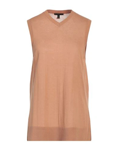 Armani Exchange Woman Sweater Camel Size L Acrylic, Lyocell, Linen In Beige