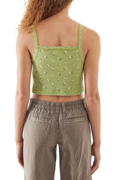 Shop Bdg Urban Outfitters Rib Lace Edge Cotton Camisole In Ditsy Khaki
