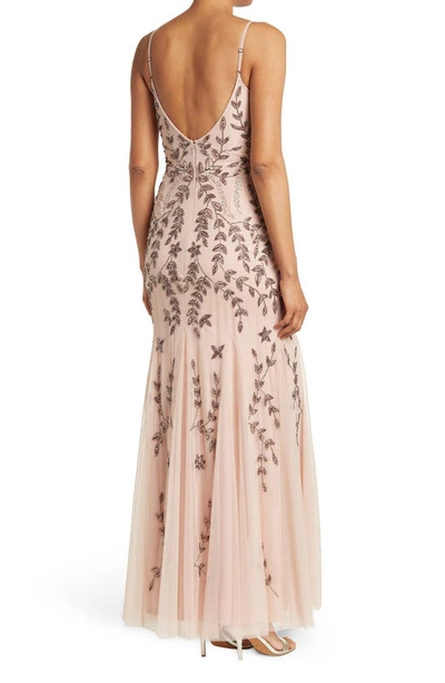 Marina Beaded V-neck Gown In Blush
