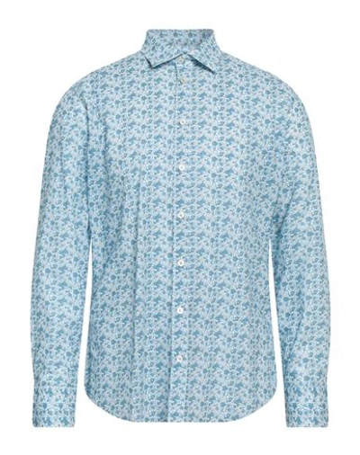 Shop Marino Man Shirt Azure Size 16 Cotton In Blue