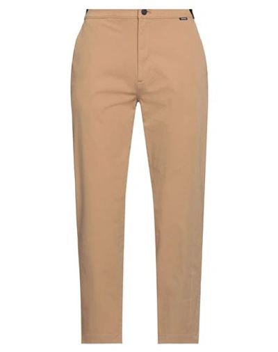 Shop Calvin Klein Man Pants Camel Size M Cotton, Elastane In Beige