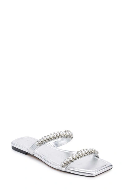 Shop Karl Lagerfeld Payzlee Rhinestone Slide Sandal In Silver