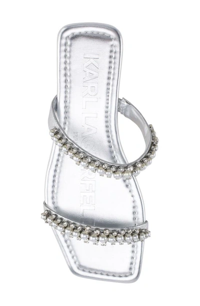 Shop Karl Lagerfeld Payzlee Rhinestone Slide Sandal In Silver