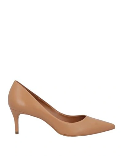 Shop Carrano Woman Pumps Camel Size 6 Soft Leather In Beige