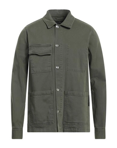 Shop Care Label Man Denim Shirt Military Green Size L Cotton, Elastane