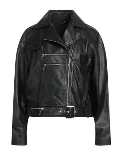 Shop Armani Exchange Woman Jacket Black Size M Ovine Leather