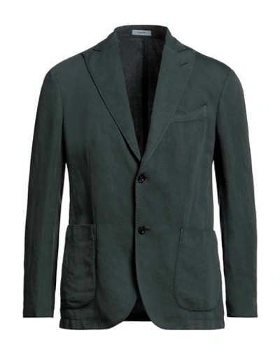 Shop Boglioli Man Blazer Dark Green Size 38 Cotton, Linen