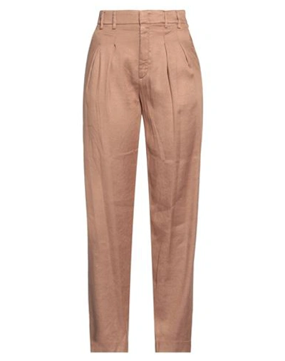 Shop Dondup Woman Pants Camel Size 6 Linen, Lyocell, Elastane In Beige