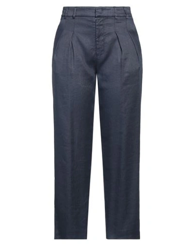 Shop Dondup Woman Pants Navy Blue Size 8 Linen, Lyocell, Elastane