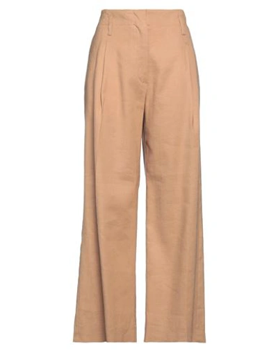 TELA TELA WOMAN PANTS CAMEL SIZE 6 LINEN, VISCOSE, COTTON, ELASTANE 