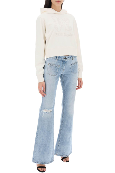 Shop Palm Angels Cropped Hoodie With Monogram Embroidery