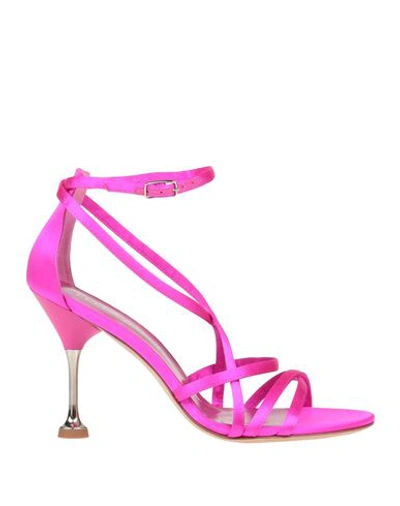 Shop Lella Baldi Woman Sandals Fuchsia Size 8 Textile Fibers, Soft Leather In Pink