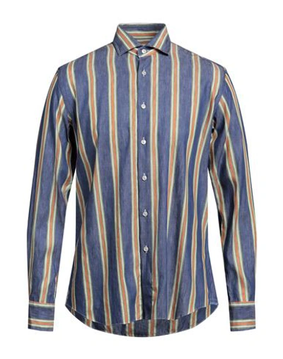 Shop Xacus Man Shirt Navy Blue Size 16 ½ Linen, Cotton