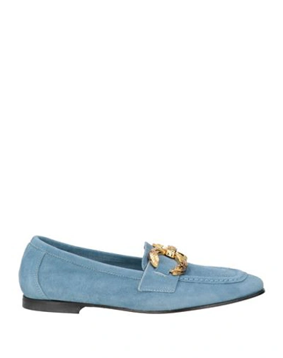 Shop Baldinini Woman Loafers Pastel Blue Size 5 Leather