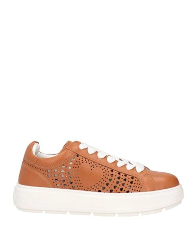 Shop Love Moschino Woman Sneakers Tan Size 8 Calfskin In Brown