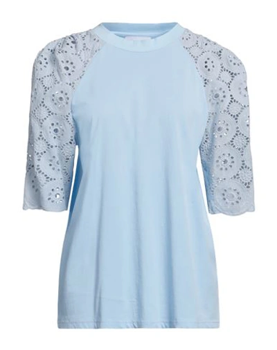Shop Isabelle Blanche Paris Woman T-shirt Sky Blue Size M Cotton