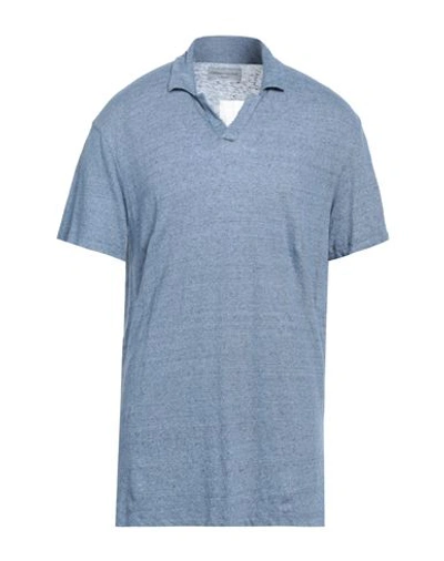 Shop Officine Generale Officine Générale Man Polo Shirt Pastel Blue Size Xl Linen