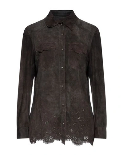 Shop Salvatore Santoro Woman Shirt Dark Brown Size 8 Ovine Leather