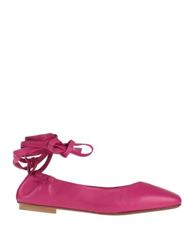 Shop J D Julie Dee Woman Ballet Flats Fuchsia Size 7.5 Leather In Pink