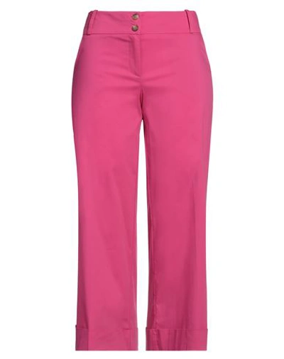 Shop Paola Rossini Woman Pants Fuchsia Size 10 Cotton, Polyamide, Elastane In Pink