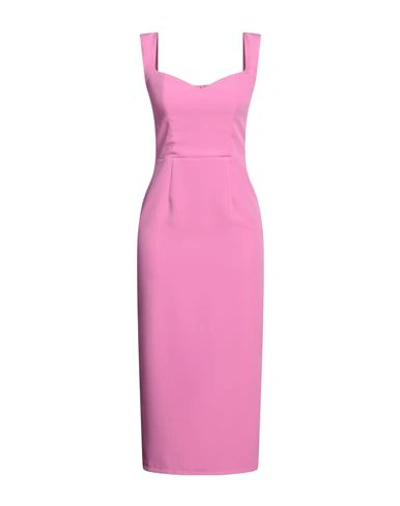 Shop Actualee Woman Midi Dress Fuchsia Size 6 Polyester, Elastane In Pink