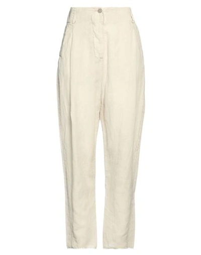 Shop Masnada Woman Pants Light Grey Size 4 Cotton, Linen, Polyamide