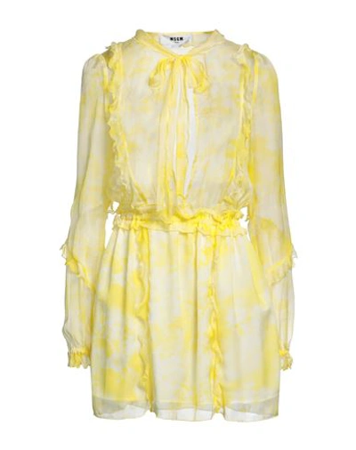 Shop Msgm Woman Mini Dress Yellow Size 6 Silk