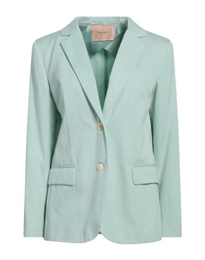 Twinset Woman Blazer Light Green Size 6 Cotton, Linen In Green
