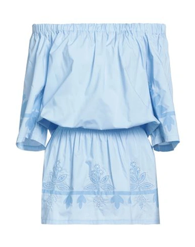 Shop Compagnia Italiana Woman Mini Dress Azure Size 8 Cotton In Blue