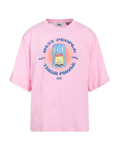 Shop Gcds Man T-shirt Pink Size Xl Cotton