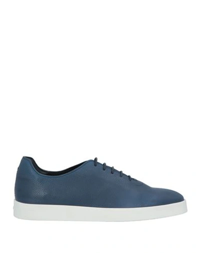 Shop Santoni Man Sneakers Navy Blue Size 9 Leather