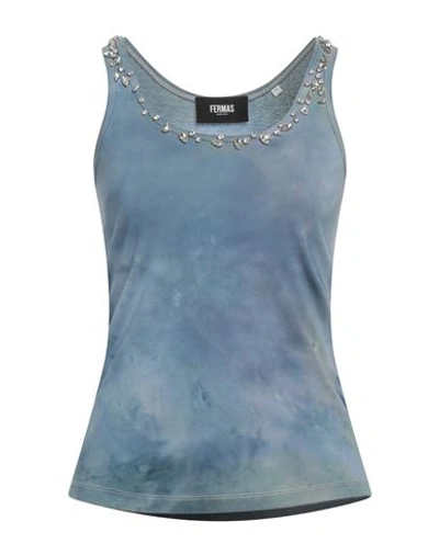 Shop Fermas Woman Tank Top Light Blue Size Xs Cotton