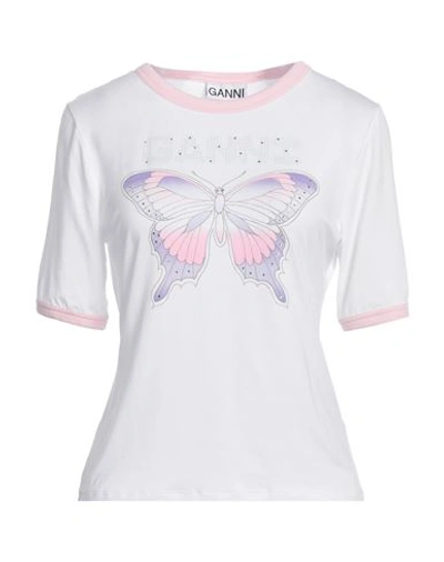 Shop Ganni Woman T-shirt White Size L Tencel Lyocell, Elastane