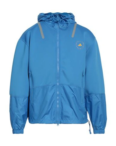 Shop Adidas By Stella Mccartney Man Jacket Azure Size M Recycled Polyester, Elastane In Blue