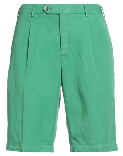 Shop Pt Torino Man Shorts & Bermuda Shorts Green Size 36 Lyocell, Linen, Cotton