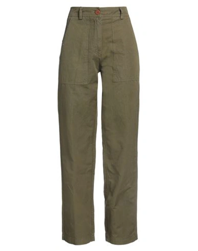 Red Quintessence Woman Pants Military Green Size 6 Cotton, Linen In Green