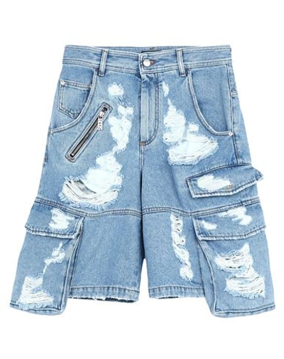 Gcds Ultracargo Destroyed Denim Shorts In Blue