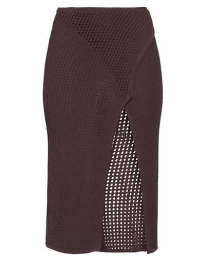 Andreädamo Andreādamo Woman Midi Skirt Dark Brown Size L Viscose, Polyester, Polyamide, Elastane In Brown